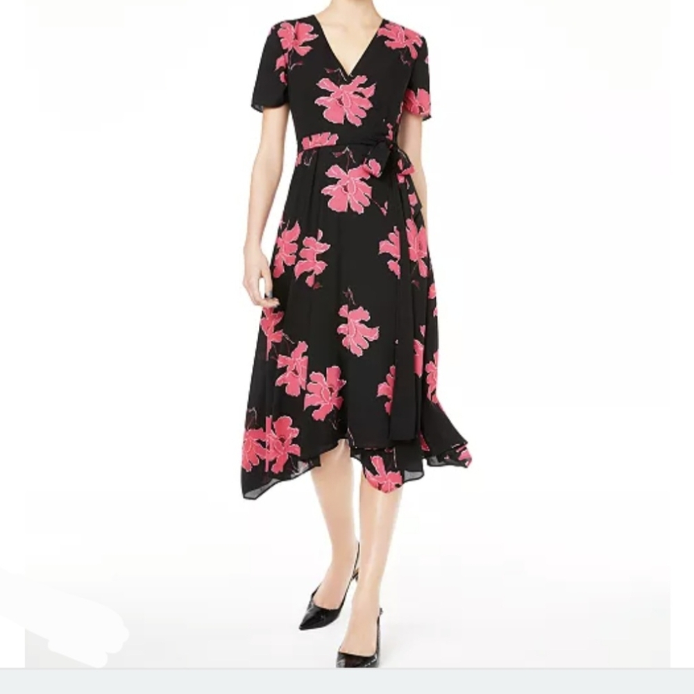 Alfoni Floral-Print V-Neck Wrap Bold Print Dress, Created for Macy Size 4P